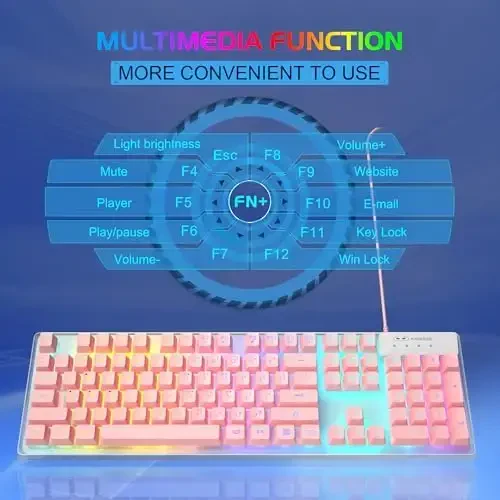Gaming Keyboard and Mouse Combo, K1 RGB LED Backlit Keyboard with 104 Keys Computer PC Gaming Keyboard for PC/Laptop (Pink) - 4