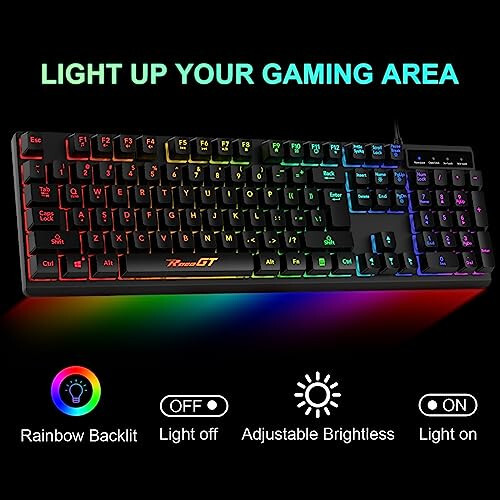 Gaming Keyboard and Mouse Combo, RaceGT USB Backlit 104 Keys Wired Keyboard Gaming, 7 Buttons 6400 DPI Gaming Mouse, Gaming Accessories Compatible with PC Laptop Computer - 3