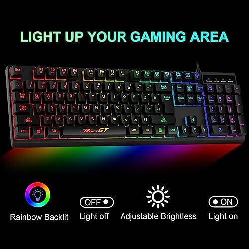 Gaming Keyboard and Mouse Combo, RaceGT USB Backlit 104 Keys Wired Keyboard Gaming, 7 Buttons 6400 DPI Gaming Mouse, Gaming Accessories Compatible with PC Laptop Computer - 3