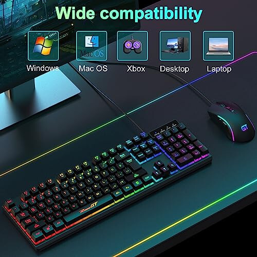 Gaming Keyboard and Mouse Combo, RaceGT USB Backlit 104 Keys Wired Keyboard Gaming, 7 Buttons 6400 DPI Gaming Mouse, Gaming Accessories Compatible with PC Laptop Computer - 6