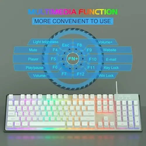 Gaming klaviatura va sichqoncha kombinatsiyasi, K1 RGB LED yoritgichli klaviatura, kompyuter/noutbuk uchun 104 tugmali kompyuter oʻyin klaviaturasi (yashil) - 4