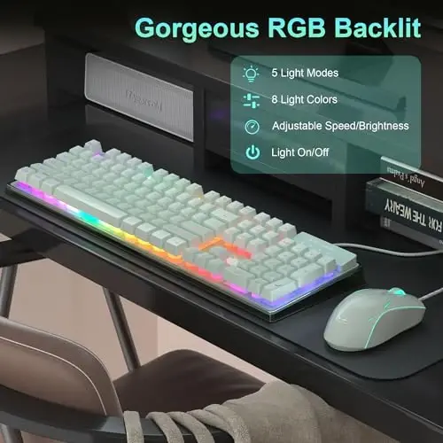 Gaming klaviatura va sichqoncha kombinatsiyasi, K1 RGB LED yoritgichli klaviatura, kompyuter/noutbuk uchun 104 tugmali kompyuter oʻyin klaviaturasi (yashil) - 3
