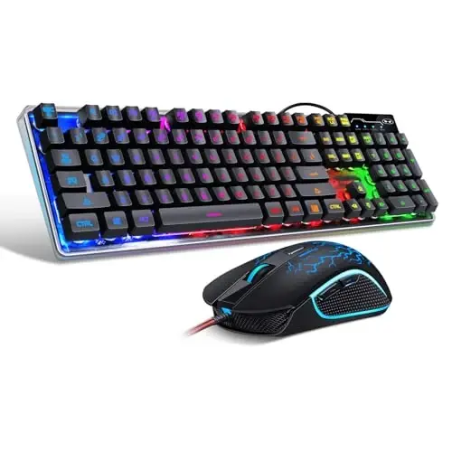Gaming Klaviatura va sichqoncha kombinatsiyasi, K1 RGB LED yoritgichli simli klaviatura, 104 tugmali kompyuter PC o'yin klaviaturasi PC/noutbuk uchun (qora) 