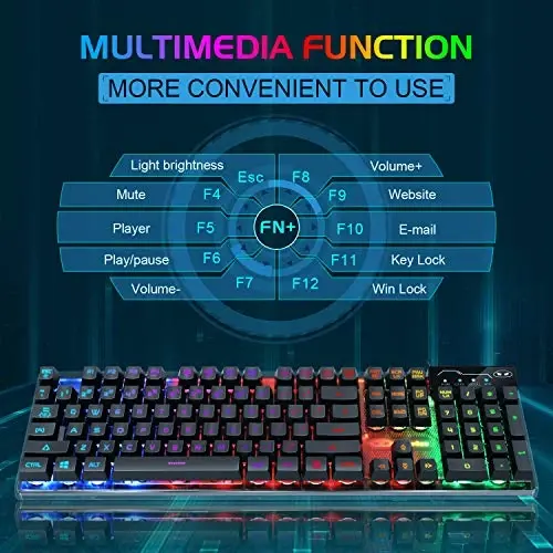 Gaming Klaviatura va sichqoncha kombinatsiyasi, K1 RGB LED yoritgichli simli klaviatura, 104 tugmali kompyuter PC o'yin klaviaturasi PC/noutbuk uchun (qora) - 4