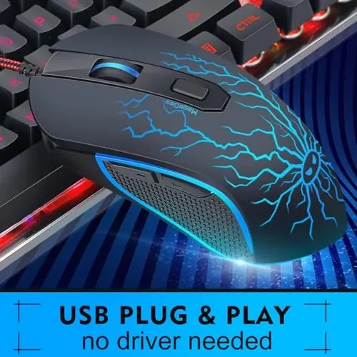 Gaming Klaviatura va sichqoncha kombinatsiyasi, K1 RGB LED yoritgichli simli klaviatura, 104 tugmali kompyuter PC o'yin klaviaturasi PC/noutbuk uchun (qora) - 2