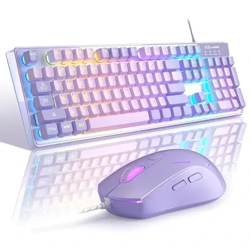 Gaming klaviatura va sichqoncha kombinatsiyasi, K1 RGB LED yoritgichli simli klaviatura, kompyuter/noutbuk uchun 104 tugmali kompyuter o'yin klaviaturasi (binafsha) 