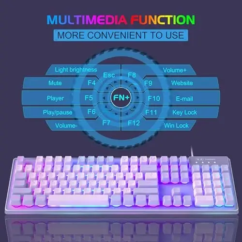 Gaming klaviatura va sichqoncha kombinatsiyasi, K1 RGB LED yoritgichli simli klaviatura, kompyuter/noutbuk uchun 104 tugmali kompyuter o'yin klaviaturasi (binafsha) - 4