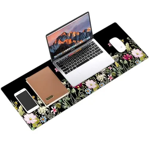 Gaming Mouse Mat Forest Background Pattern XXL XL Large Mouse Mat Long Extended Mouse Pad Desk Mat Non-Slip Rubber Mice Pads Stitched Edges Thin Pad (Floral) - 3
