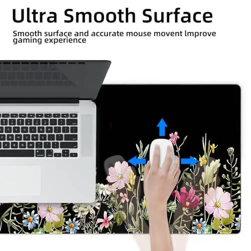 Gaming Mouse Mat Forest Background Pattern XXL XL Large Mouse Mat Long Extended Mouse Pad Desk Mat Non-Slip Rubber Mice Pads Stitched Edges Thin Pad (Floral) - 6