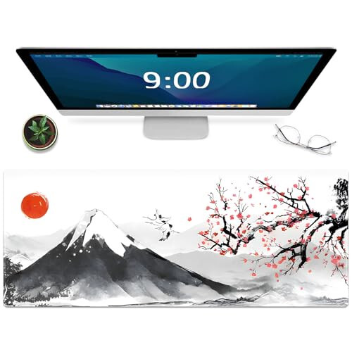 Gaming Mouse Mat Forest Background Pattern XXL XL Large Mouse Mat Long Extended Mouse Pad Desk Mat Non-Slip Rubber Mice Pads Stitched Edges Thin Pad (Ink and wash) - 1