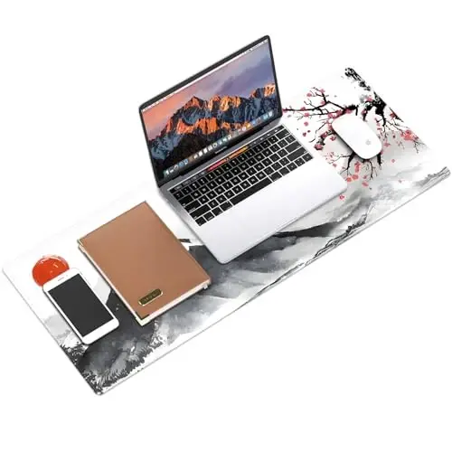 Gaming Mouse Mat Forest Background Pattern XXL XL Large Mouse Mat Long Extended Mouse Pad Desk Mat Non-Slip Rubber Mice Pads Stitched Edges Thin Pad (Ink and wash) - 2