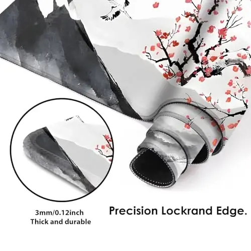 Gaming Mouse Mat Forest Background Pattern XXL XL Large Mouse Mat Long Extended Mouse Pad Desk Mat Non-Slip Rubber Mice Pads Stitched Edges Thin Pad (Ink and wash) - 3