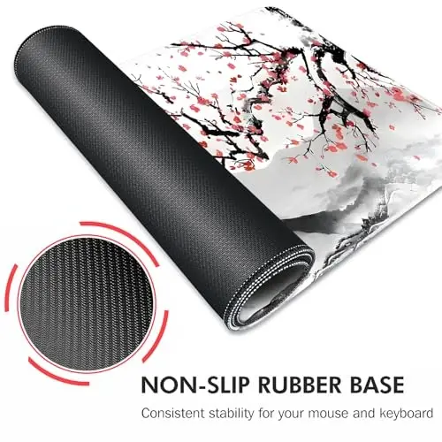 Gaming Mouse Mat Forest Background Pattern XXL XL Large Mouse Mat Long Extended Mouse Pad Desk Mat Non-Slip Rubber Mice Pads Stitched Edges Thin Pad (Ink and wash) - 4