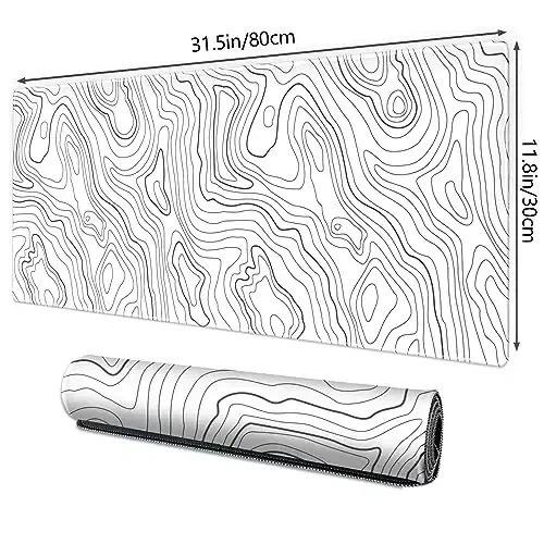 Gaming Mouse Mat Forest Background Pattern XXL XL Large Mouse Mat Long Extended Mouse Pad Desk Mat Non-Slip Rubber Mice Pads Stitched Edges Thin Pad (Topographic Map White) - MODAZONE (1)