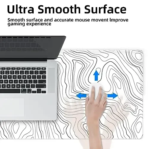 Gaming Mouse Mat Forest Background Pattern XXL XL Large Mouse Mat Long Extended Mouse Pad Desk Mat Non-Slip Rubber Mice Pads Stitched Edges Thin Pad (Topographic Map White) - 5