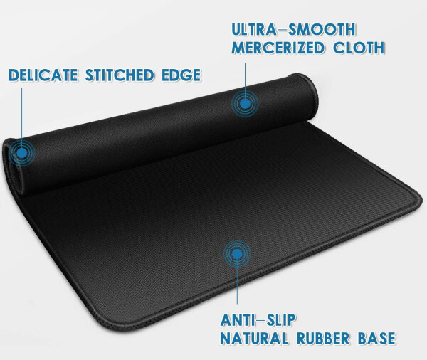 Gaming Mouse Pad 12x10x1/8 in. Delicate Stitched Edges & Non-Slip Natural Rubber Base, Premium-Textured & Waterproof Mousepad, Mouse Mat for Computer, Laptop, PC, Office & Home, Black - 16