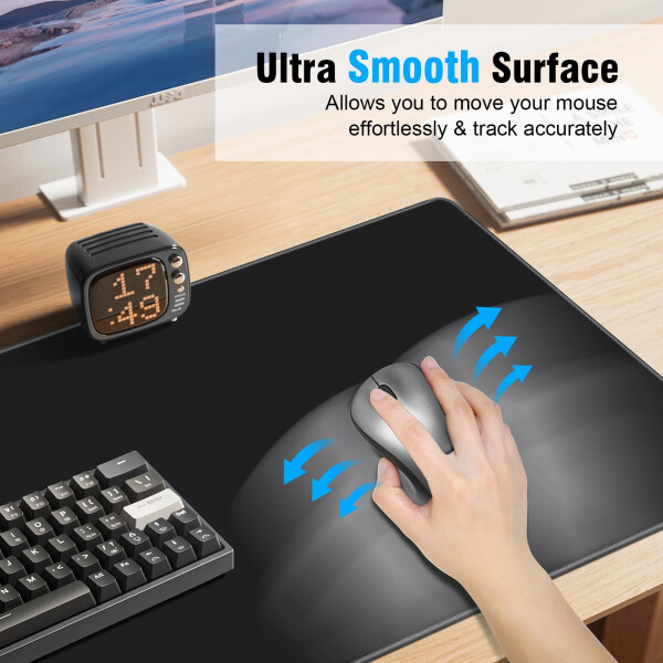 Gaming Mouse Pad 31.5x11.8IN Premium-Textured Non-Slip Rubber & Waterproof Mousepad with Stitched Edges for Gaming, Office & Home, Black - 3