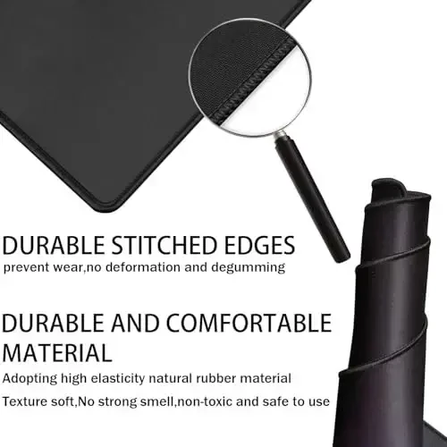 Gaming Mouse Pad, Katta Mouse Padlar Suv o'tkazmaydigan Extra Katta Katta Mouse Pad Tikilgan Qirrasi bilan, XXXL Sirpanmaydigan Qora Kompyuter Mousepad Stol Mat Gamer, Ofis & Uy uchun, Qora - 2