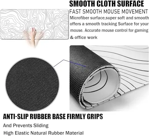 Gaming Mouse Pad, Large Mouse Pads Waterproof Extra Large Big Mouse Pad with Stitched Edge, XXXL Non-Slip Black Computer Mousepad for Gamer, Office & Home, Black Line - 3