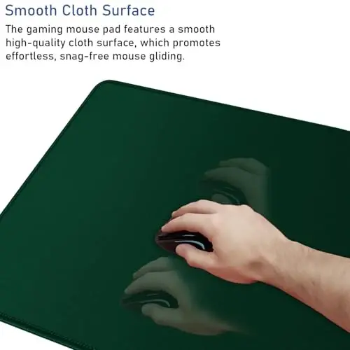 Gaming Mouse Pad with Stitched Edges, Durable Non-Slip Natural Rubber Base, Waterproof Computer Keyboard Pad Mat for Esports Pros/Gamer/Desktop/Office/Home - Green - 5