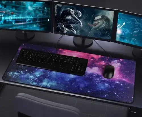 Gaming sichqonchasi uchun tikilgan qirrali gilamcha, (35.4X15.7In) Bardoshli sirpanmaydigan tabiiy kauchuk asos, Esports Pro/Geymer/Stol/Ofis/Uy uchun suv o'tkazmaydigan kompyuter klaviatura gilamchasi, Galaxy - 7