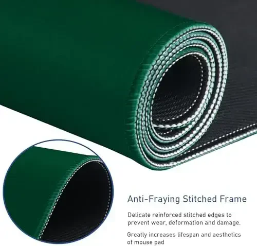 Gaming sichqonchasi uchun tikilgan qirrali pad, chidamli sirpanmaydigan tabiiy kauchuk asos, Esports Pro/Gamer/Stol/Ofis/Uy uchun suv o'tkazmaydigan kompyuter klaviatura pad matosi - Yashil - 2