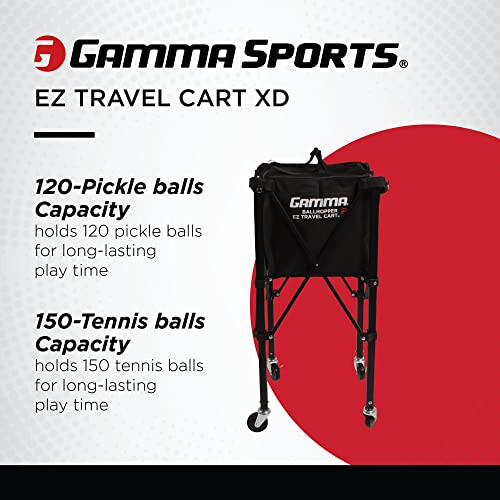 GAMMA Sports EZ Travel Cart, Tennis va Pickleball tashuvi, Portativ va ixcham dizayn, Barqaror va yengil konstruktsiya, 150 yoki 250 sigʻimli, Premium yuk tashish qutisi ilova - 2