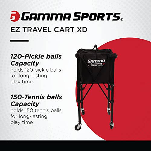 GAMMA Sports EZ Travel Cart, Tennis va Pickleball tashuvi, Portativ va ixcham dizayn, Barqaror va yengil konstruktsiya, 150 yoki 250 sigʻimli, Premium yuk tashish qutisi ilova - 2