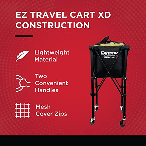 GAMMA Sports EZ Travel Cart, Tennis va Pickleball tashuvi, Portativ va ixcham dizayn, Barqaror va yengil konstruktsiya, 150 yoki 250 sigʻimli, Premium yuk tashish qutisi ilova - 4