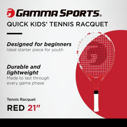 Gamma Sports Junior Tennis Racquet: Quick Kids 19 Inch Tennis Racket - Prestrung Youth Tennis Racquets for Boys and Girls - 93 Inch Head Size - 2