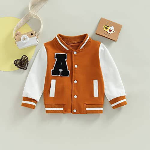 Gaono Baby Boy Girl Baseball Varsity Jacket Long Sleeve Button Down Letterman Bomber Outwear Coat Fall Winter Clothes - 2