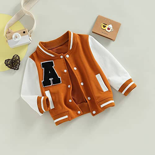 Gaono Baby Boy Girl Baseball Varsity Jacket Long Sleeve Button Down Letterman Bomber Outwear Coat Fall Winter Clothes - 7