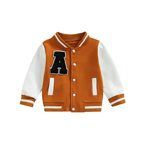 Gaono Baby Boy Girl Baseball Varsity Jacket Long Sleeve Button Down Letterman Bomber Outwear Coat Fall Winter Clothes 
