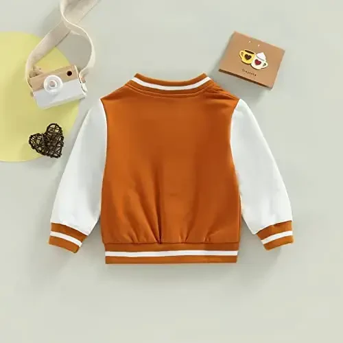 Gaono Baby Boy Girl Baseball Varsity Jacket Uzun Yengli Tugmali Letterman Bomber Ustki Kiyim Kuz Qish Kiyimlari - 3