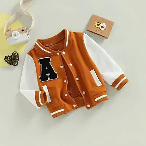 Gaono Baby Boy Girl Baseball Varsity Jacket Uzun Yengli Tugmali Letterman Bomber Ustki Kiyim Kuz Qish Kiyimlari - 7