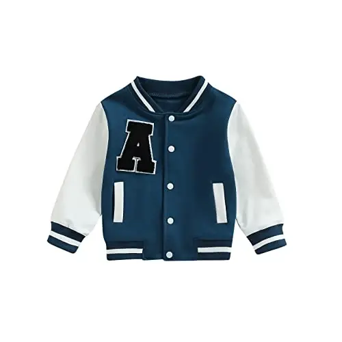 Gaono Baby Boy Girl Baseball Varsity Jacket Long Sleeve Button Down Letterman Bomber Outwear Coat Fall Winter Clothes - 1