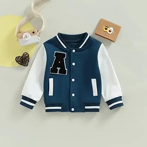 Gaono Baby Boy Girl Baseball Varsity Jacket Long Sleeve Button Down Letterman Bomber Outwear Coat Fall Winter Clothes - 2