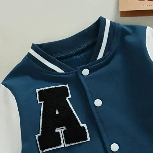 Gaono Baby Boy Girl Baseball Varsity Jacket Long Sleeve Button Down Letterman Bomber Outwear Coat Fall Winter Clothes - 4