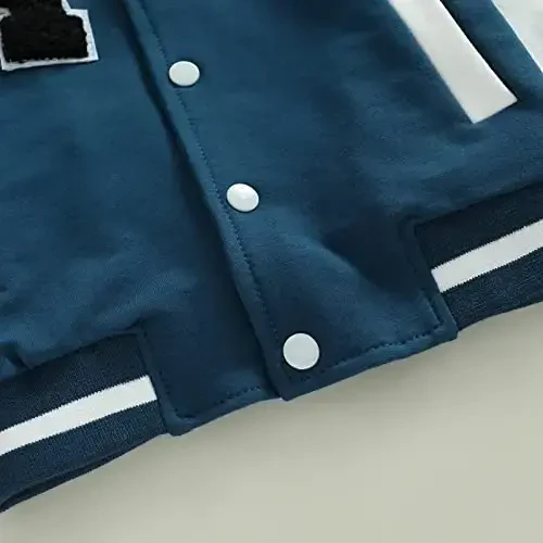 Gaono Baby Boy Girl Baseball Varsity Jacket Long Sleeve Button Down Letterman Bomber Outwear Coat Fall Winter Clothes - 6