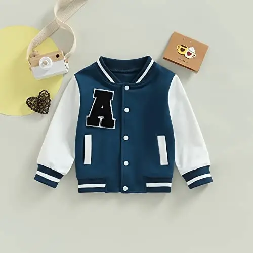 Gaono Baby Boy Girl Baseball Varsity Jacket Long Sleeve Button Down Letterman Bomber Outwear Coat Fall Winter Clothes - GAONO (1)