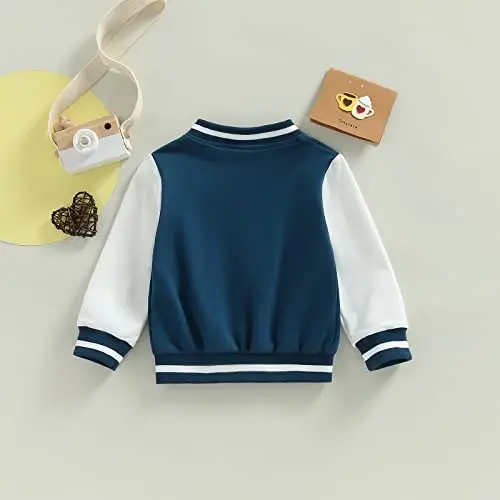Gaono Baby Boy Girl Baseball Varsity Jacket Long Sleeve Button Down Letterman Bomber Outwear Coat Fall Winter Clothes - 3
