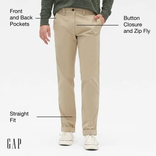 GAP Erkek Essential Düz Kesim Kaki Chino Pantolon - 2