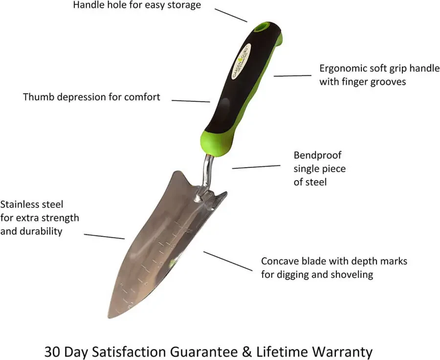 Garden Guru Transplanter Trowel Shovel, Rust Resistant and Stainless Steel with Ergonomic Grip, Perfect Hand Gardening Trowel - 2