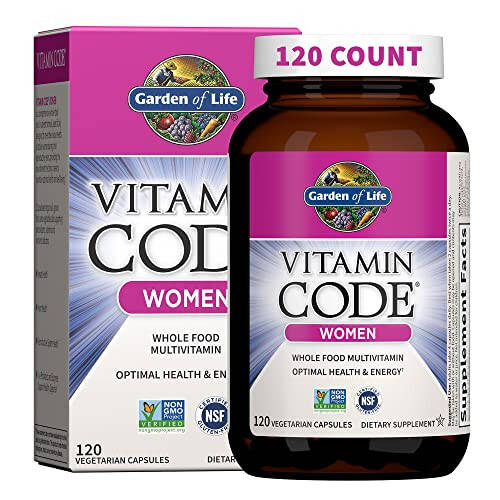 Garden of Life Мультивитамин для женщин, Vitamin Code Мультивитамин для женщин - 120 капсул, Цельнопищевой Мультивитамин для женщин, Витамины, Железо, Фолат, а не фолиевая кислота, и пробиотики для женской энергии, Вегетарианские добавки - 1