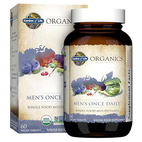 Garden of Life Organics Men's Once Daily Whole Food Multivitamin - 60 Tablets, Vegan Mens Multi for Health & Well-Being, Organic Mens Vitamins & Minerals, Vitamin C, Zinc - 1