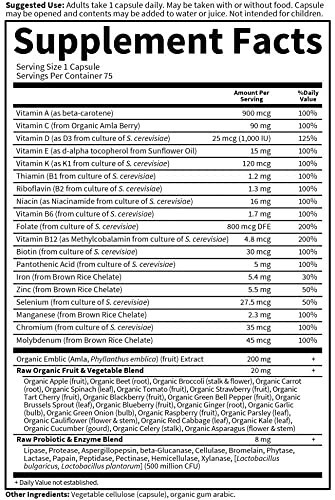 Garden of Life Vitamin Code Raw One Günlük Çoklu Vitamin Kapsülleri, Meyveler, Sebzeler, Probiyotikler Kadın Sağlığı İçin, Vejeteryan, Glutensiz, 75 Adet - 5