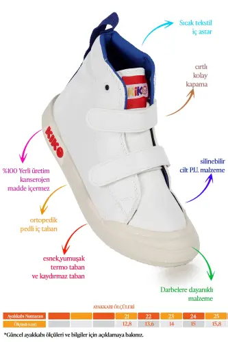 Garf Daily Velcro Baby Boy Boot Shoes - White - Blue - KIKO KIDS (1)
