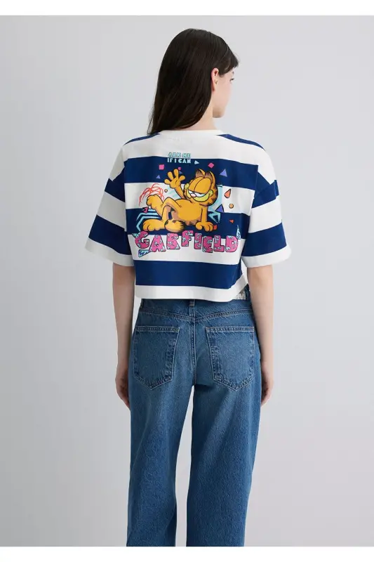 Garfield Printed Navy Blue T-shirt Crop / Short Cut - 5