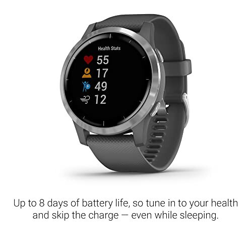 Garmin 010-02174-01 vivoactive 4, GPS Smartwatch, Features Music, Body Energy Monitoring, Animated Workouts, Pulse Ox Sensors and More, Silver with Gray Band - 3