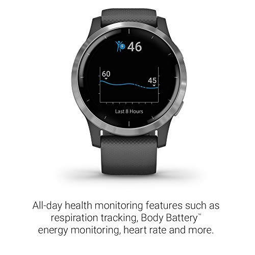 Garmin 010-02174-01 vivoactive 4, GPS Smartwatch, Features Music, Body Energy Monitoring, Animated Workouts, Pulse Ox Sensors and More, Silver with Gray Band - 4